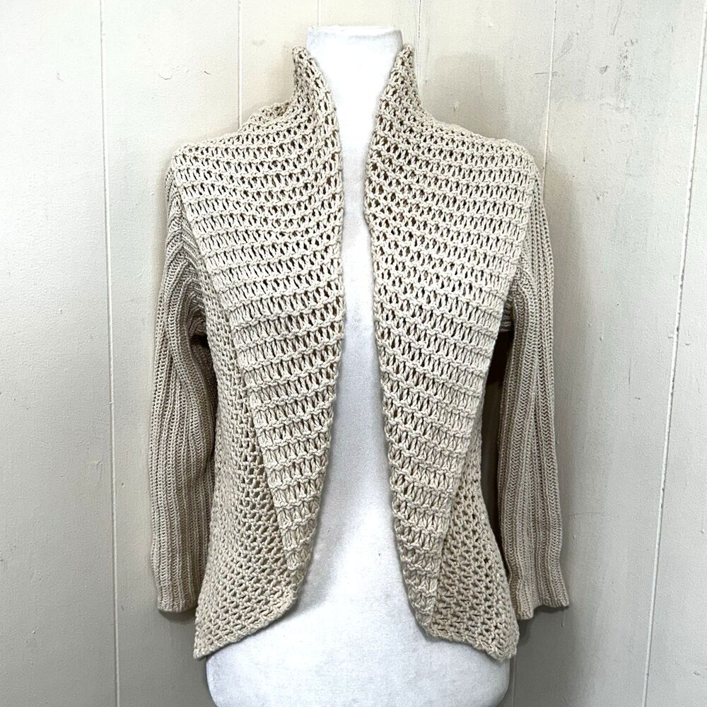 Whitewash Women's Cream Bohemian Open Cardigan Size S Ribbed-Knit Shawl Collar